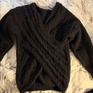 SHEIN Men's Black V-Neck Cable Knit Sweater